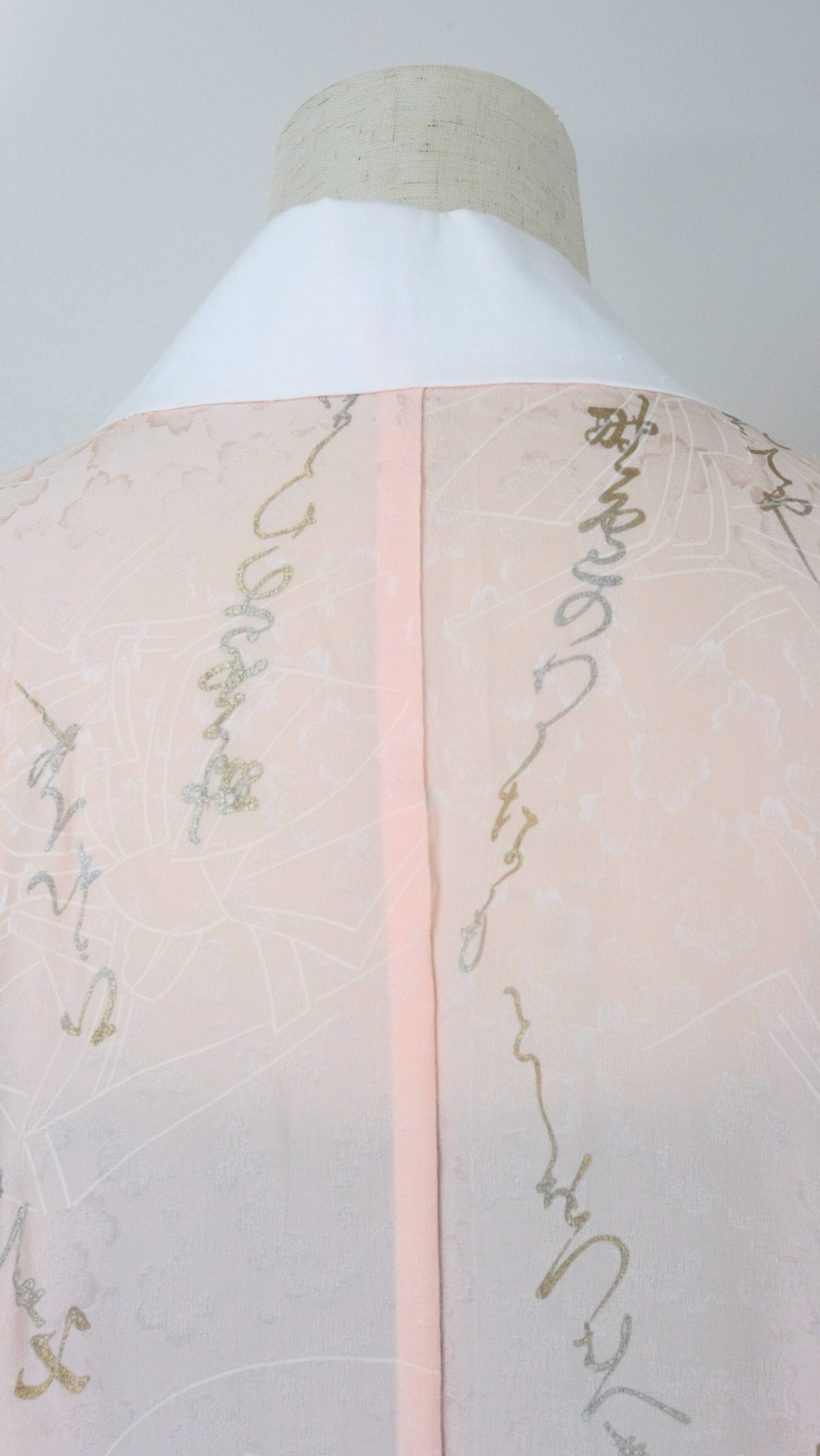 Light Pink Nagajuban with Calligraphy and Floral Weave