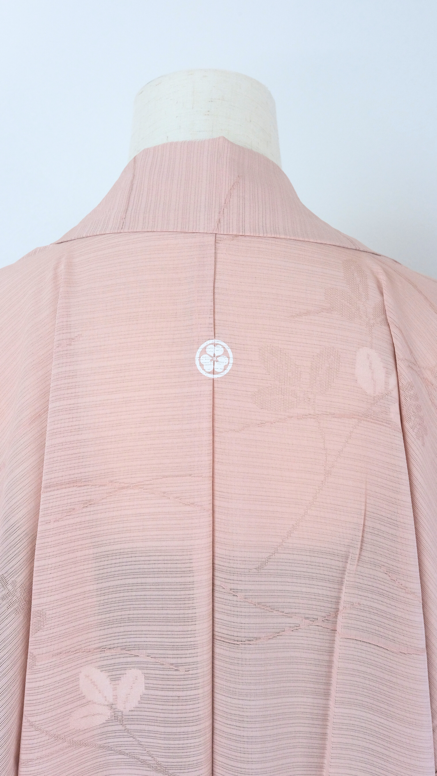 Dusty Pink Summer Kimono with Grass Motif and Family Crest