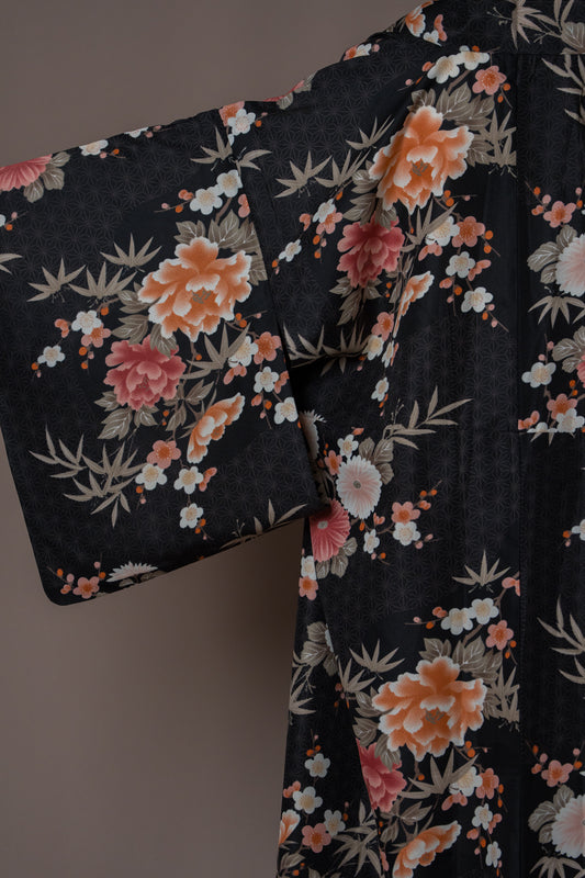 Vintage Black Floral Summer Kimono