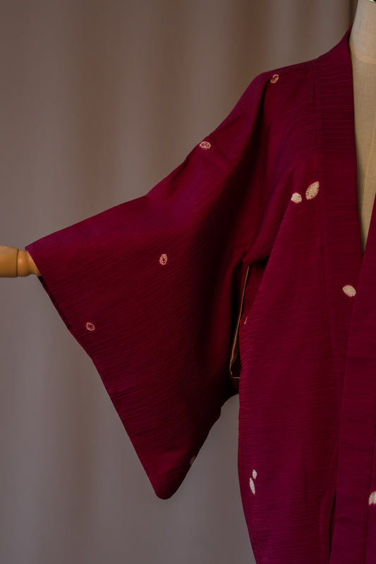 Vintage Wine Red Reversible Silk Haori with Cute Inner Lining