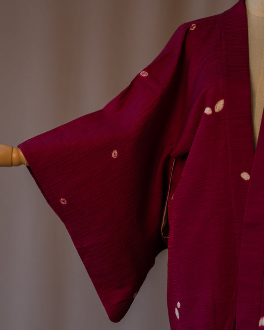Vintage Wine Red Reversible Silk Haori with Cute Inner Lining