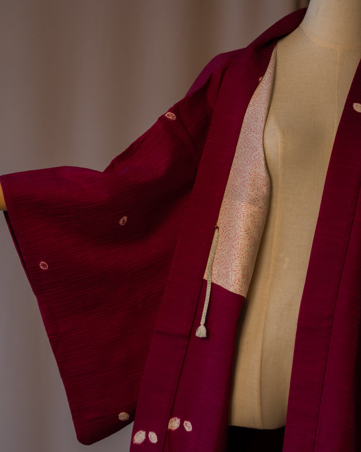 Vintage Wine Red Reversible Silk Haori with Cute Inner Lining