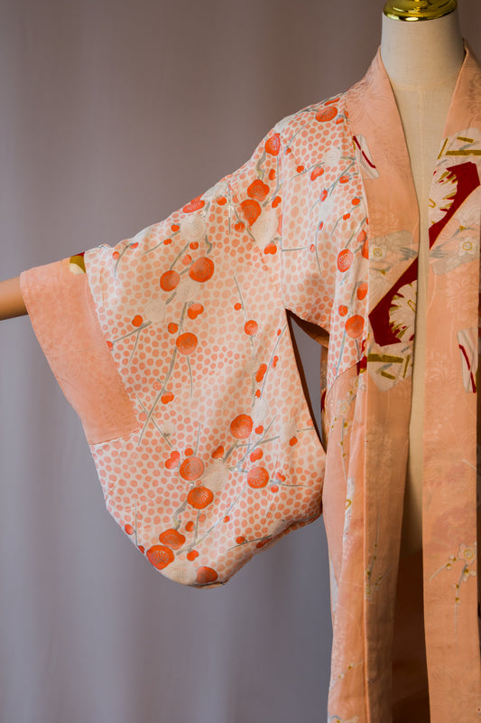 Vintage Peach Reversible Haori with Ume Blossom Motifs