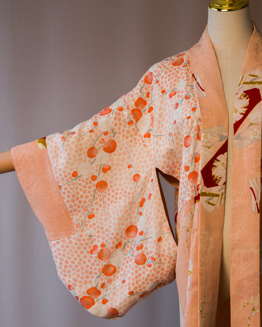 Vintage Peach Reversible Haori with Ume Blossom Motifs