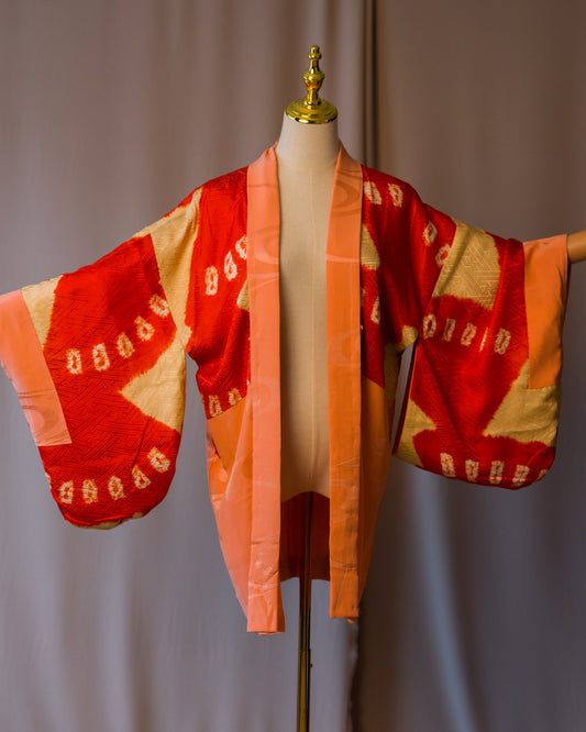 Vintage Peach & Red Reversible Haori