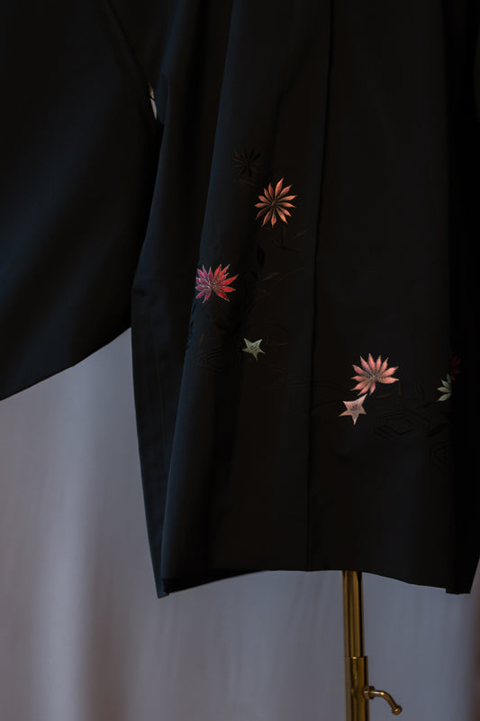 Винтидж черно хаори с флорална бродерия