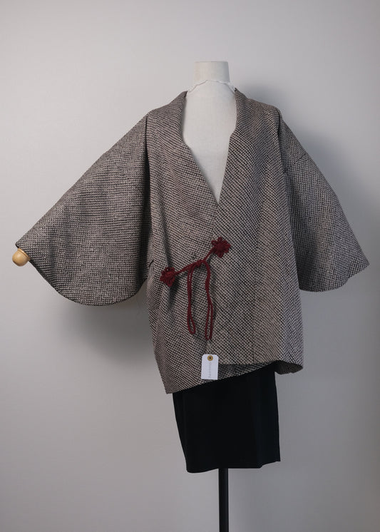 Black & Red Shibori Haori with Tsuzimi Motif Lining