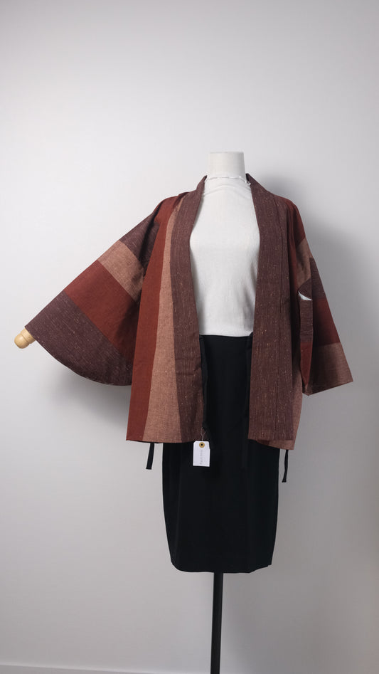 Earth Tone Stripes Haori with Cloud-Like Lining