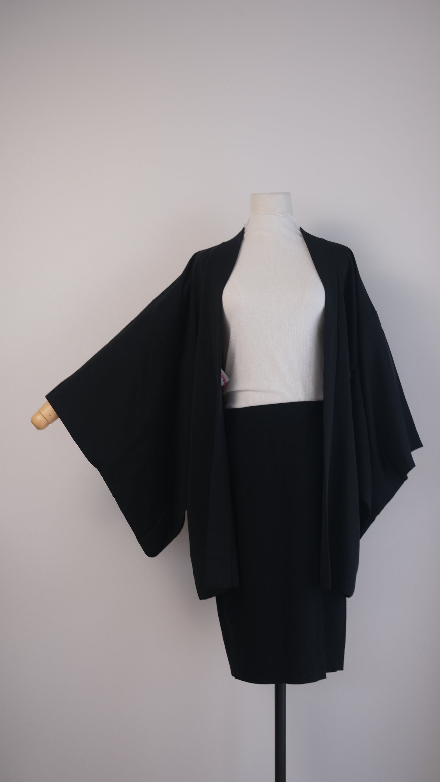 Black Haori with Subtle Floral Back & Gold Cloud Lining