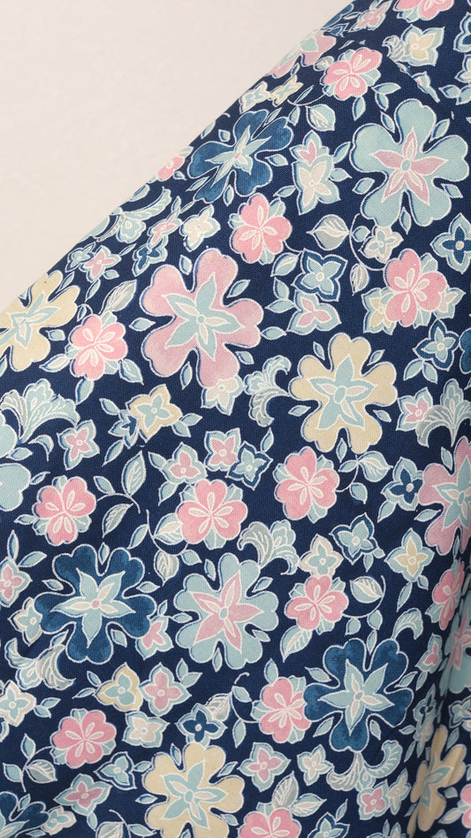 Pastel Blossoms on Deep Indigo Haori