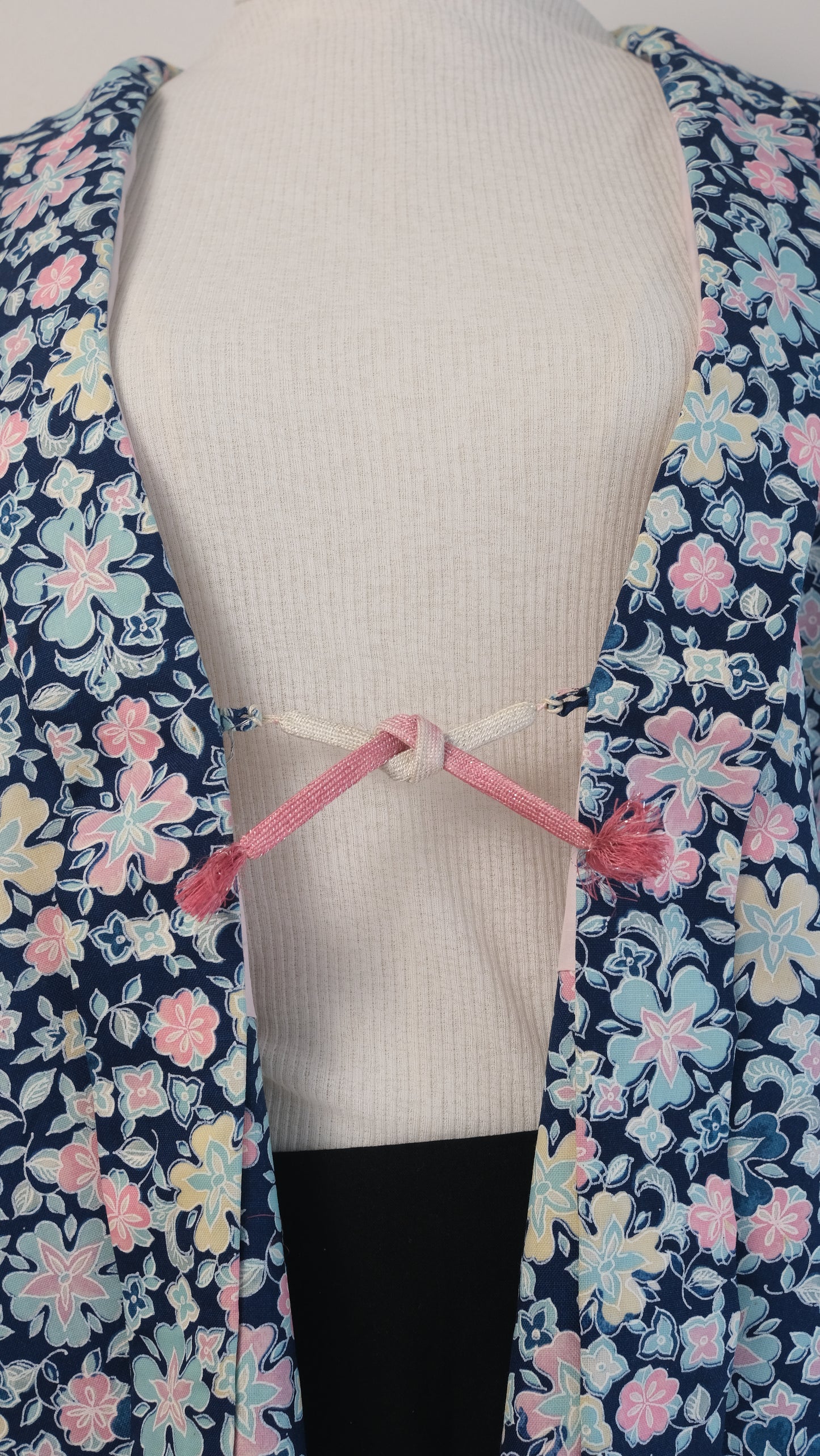 Pastel Blossoms on Deep Indigo Haori