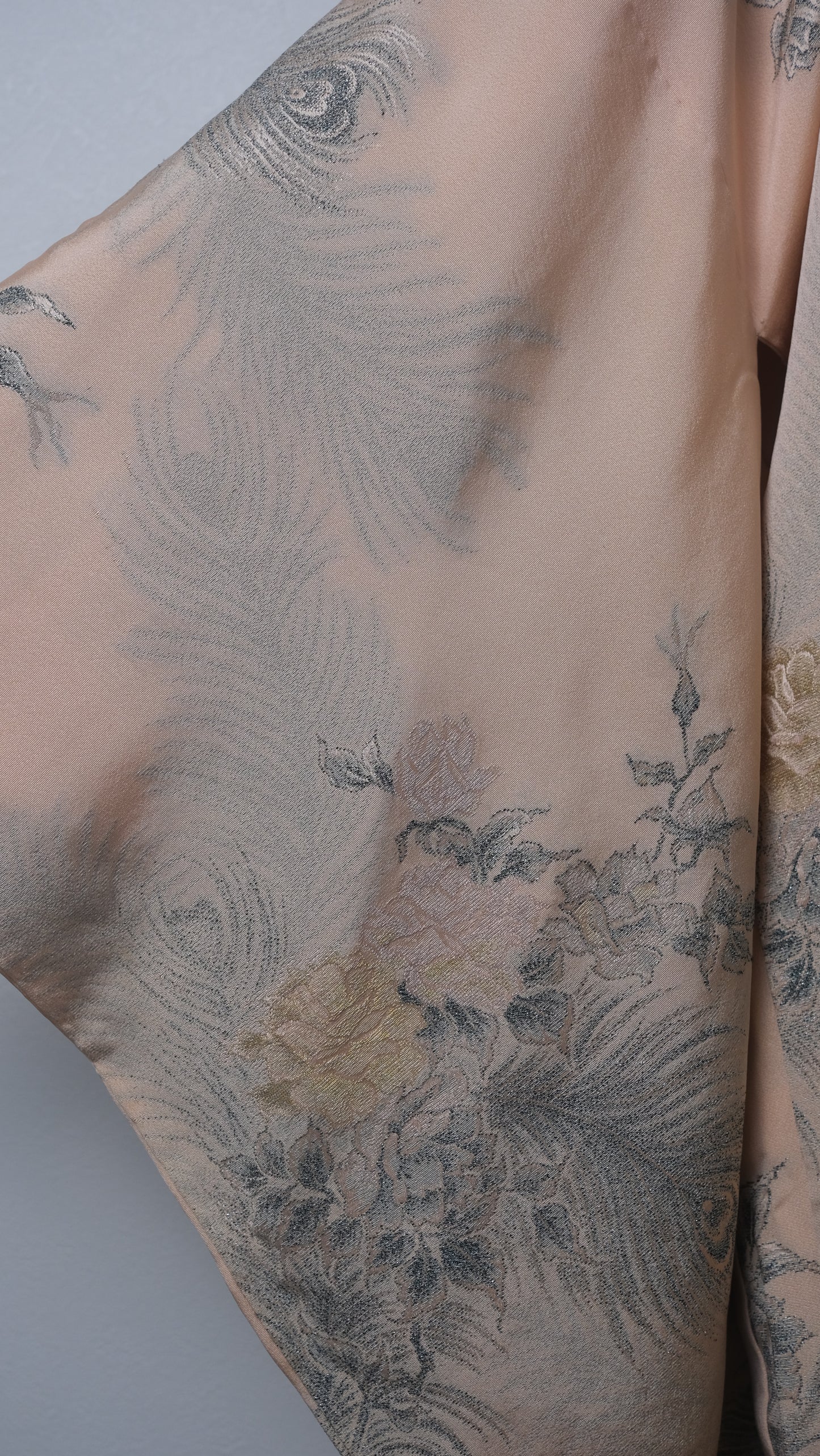 Blush Pink Woven Haori with Rose & Peacock Feather Motif