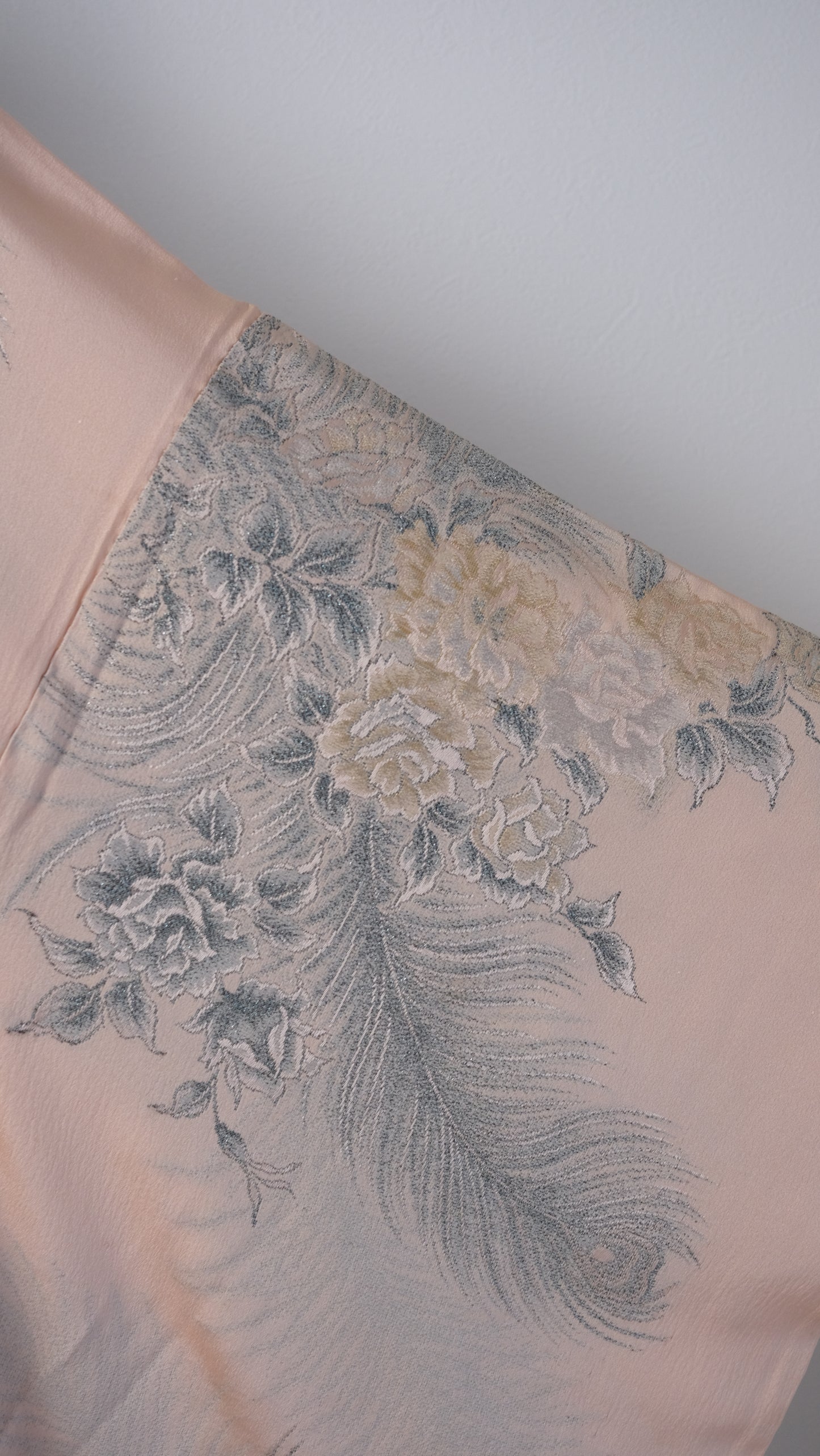 Blush Pink Woven Haori with Rose & Peacock Feather Motif