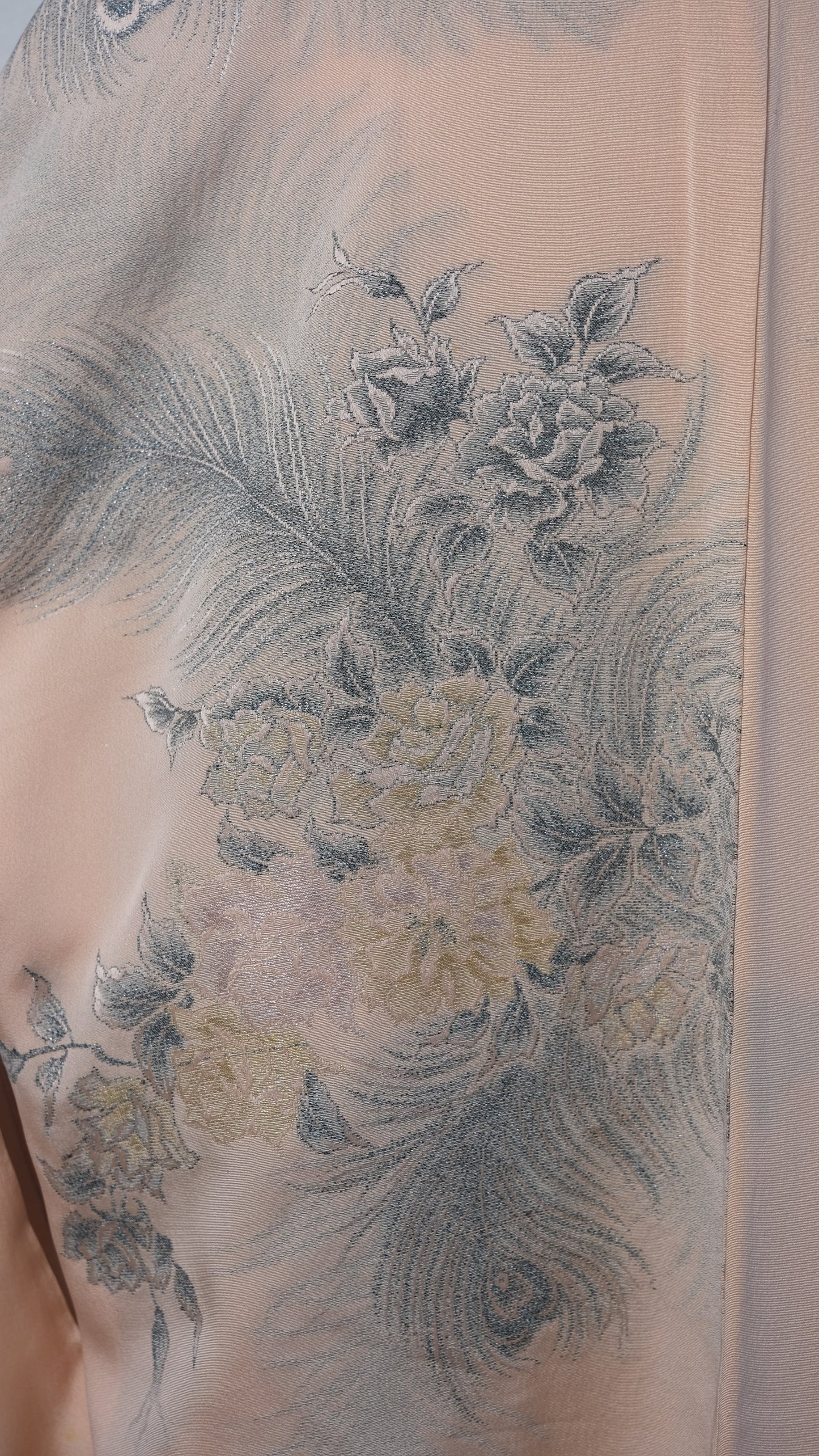Blush Pink Woven Haori with Rose & Peacock Feather Motif