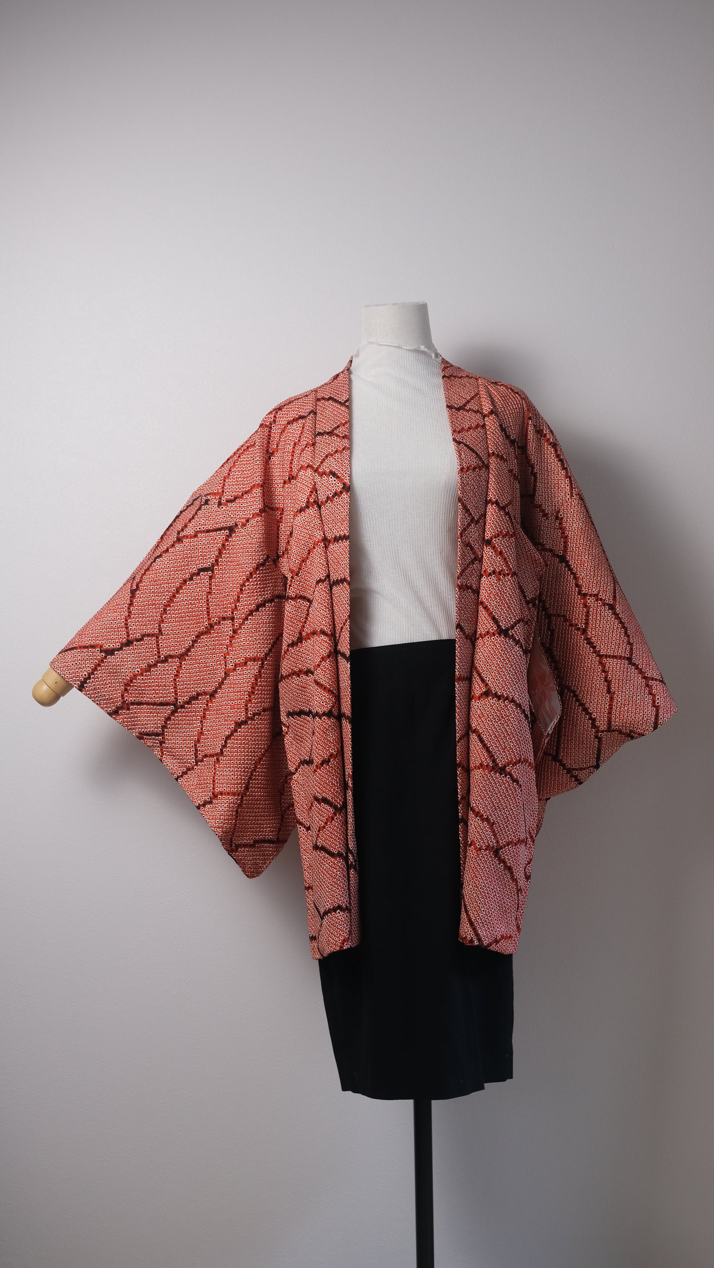 Red Seigaiha Wave Shibori Haori