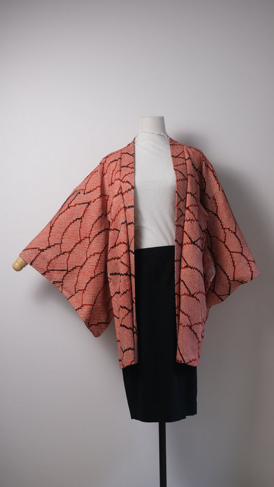 Red Shibori Haori with Seigaiha Wave