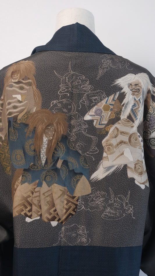 Indigo Haori with Dramatic Noh Theater Lining Design (For Men)