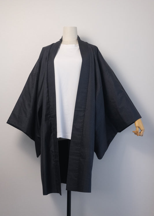 Винтидж индиго хаори с картина на ястреб и бор (за мъже)