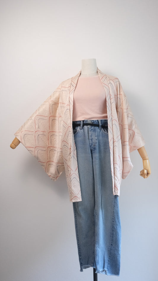 Light Pink Shibori-Style Haori with Subtle Pastel Lining