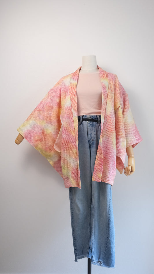 Sunset Shibori Haori with Soft Wave & Leaf Lining