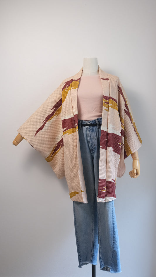 Peach Shibori Haori with Bold Brushstroke Motif