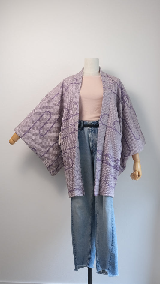 Lavender Shibori Haori with Abstract Motif