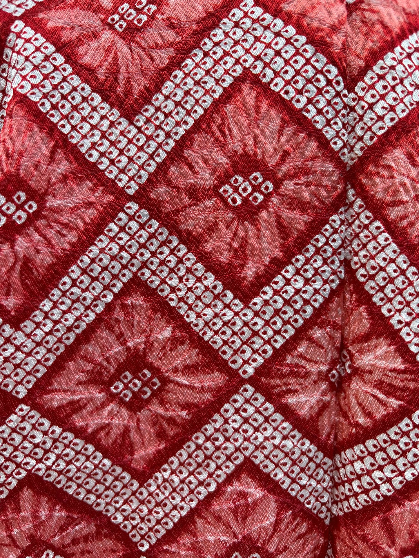 Vintage Red Shibori-Style Haori with Higaki Diamond Pattern