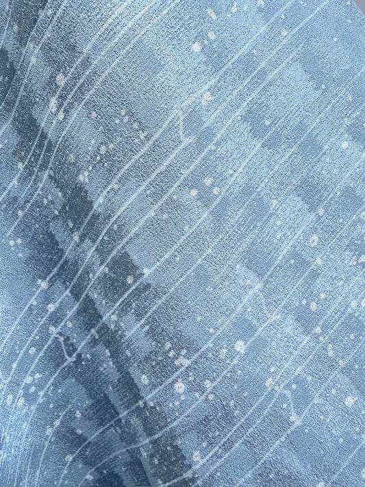 Винтидж синьо копринено хаори с мотив на снеговалеж