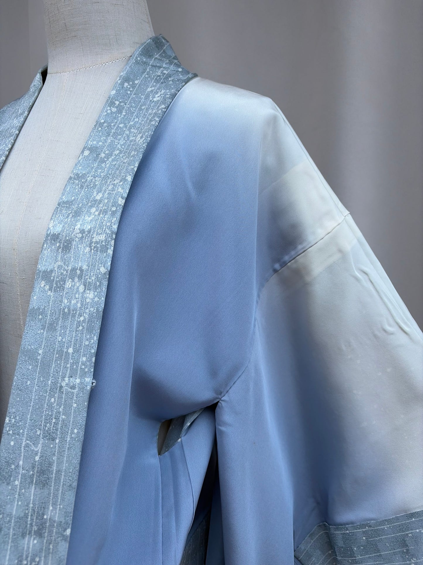 Vintage Blue Silk Haori with Snowfall Motif