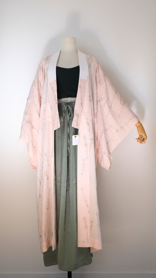 Light Pink Nagajuban with Calligraphy and Floral Weave