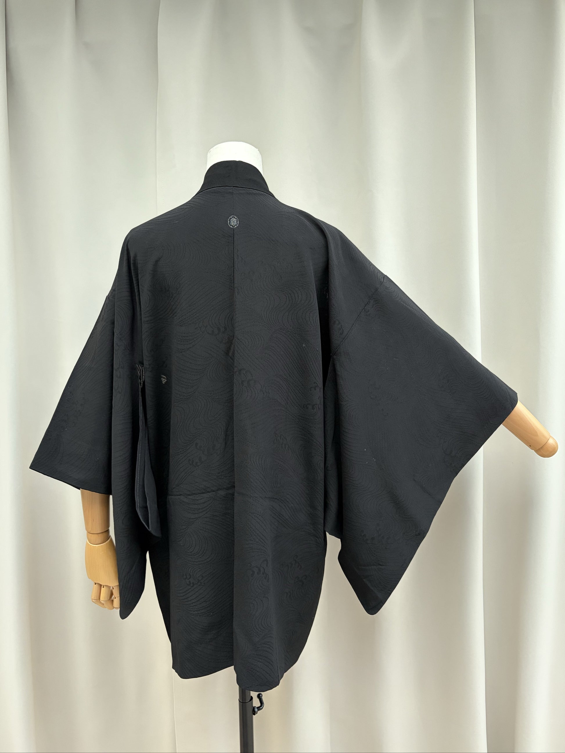 Full draped view of the black sheer summer haori