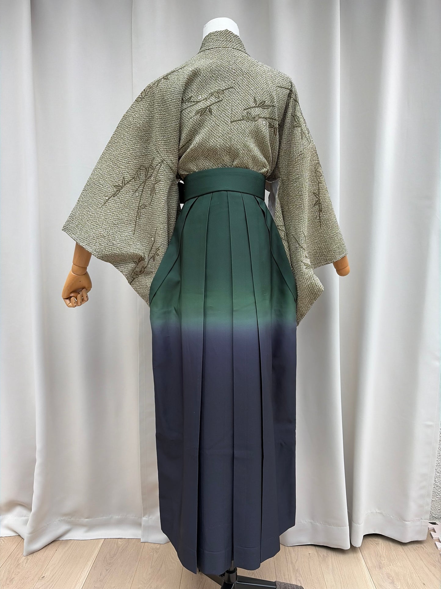 Full-length front view of the ombre pleated hakama