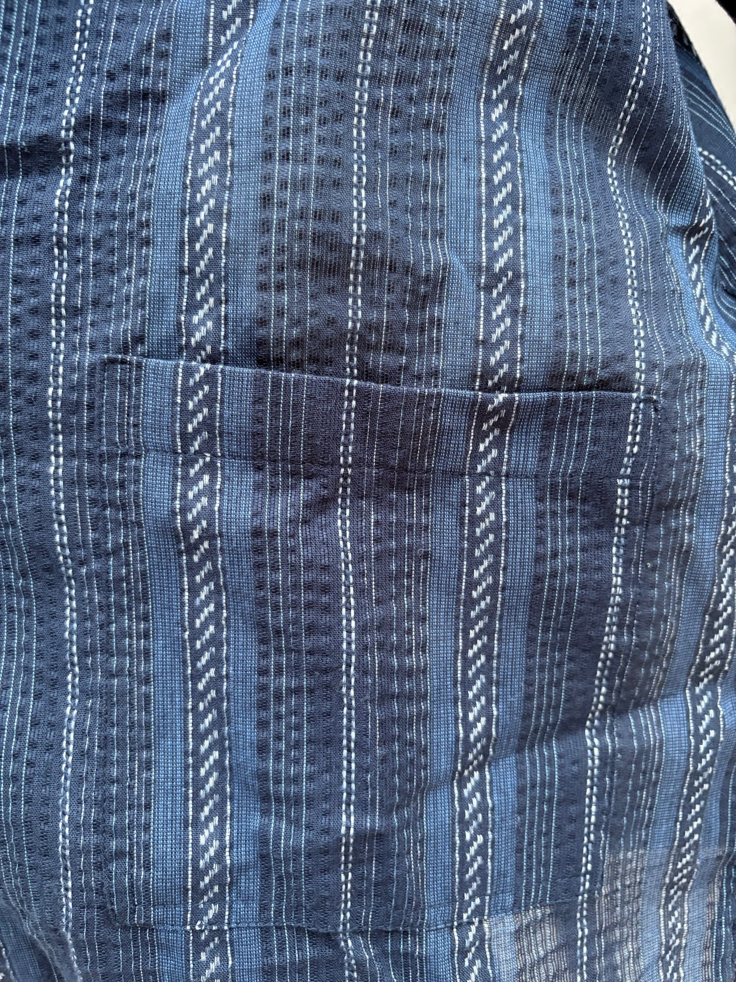 Close-up of the indigo woven stripe fabric