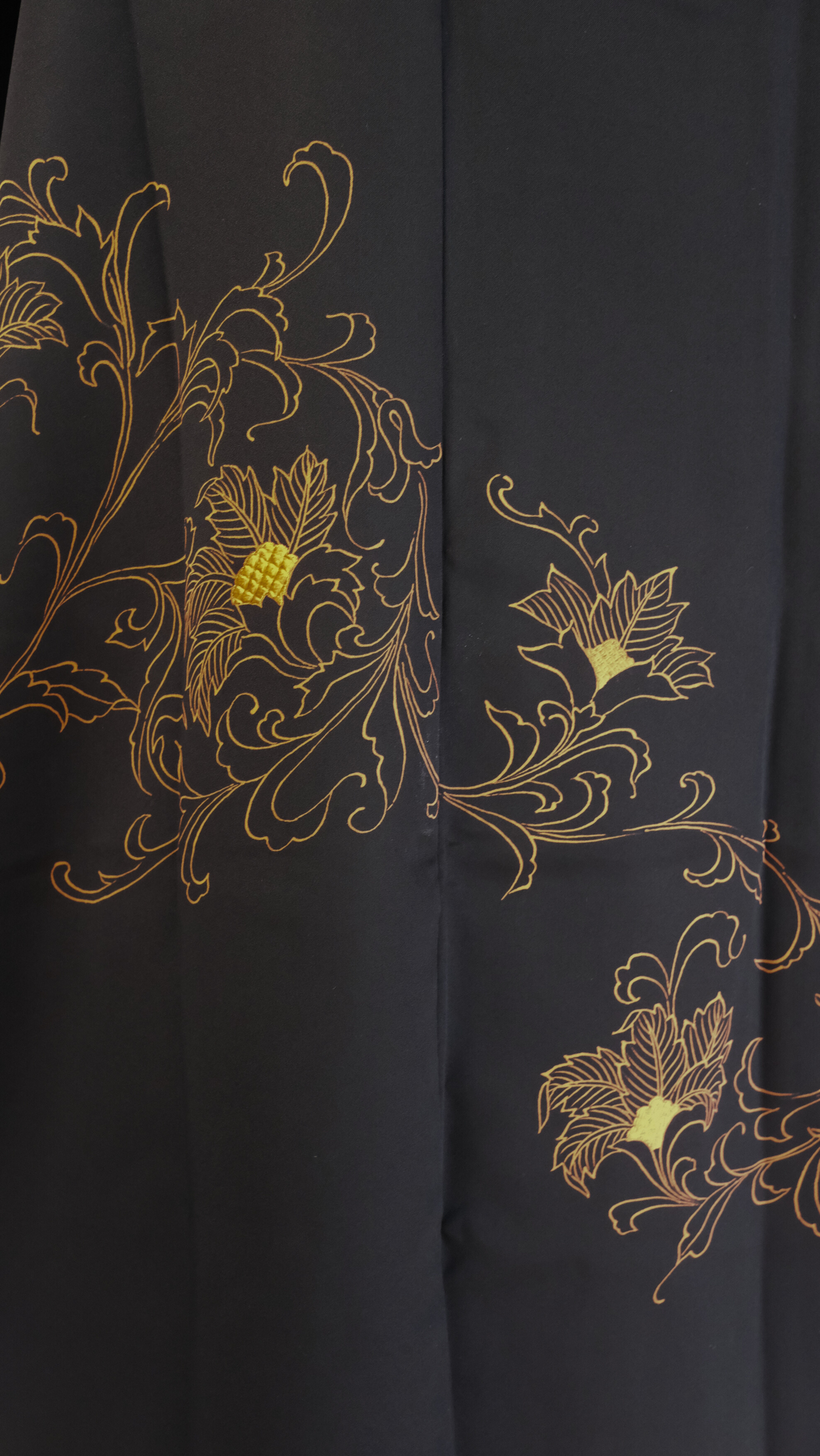 Black Silk Haori with Orange Embroidered Peony Motif