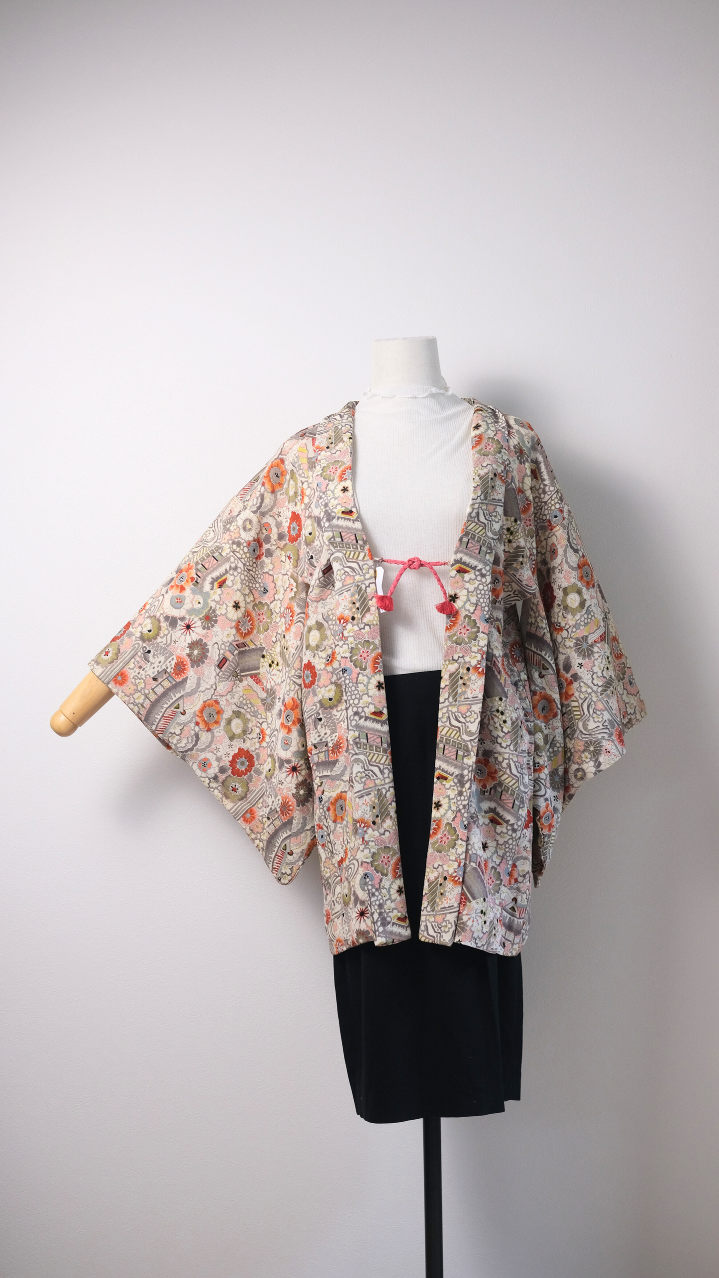 Pastel Scenic Garden Haori with Temple & Floral Motif