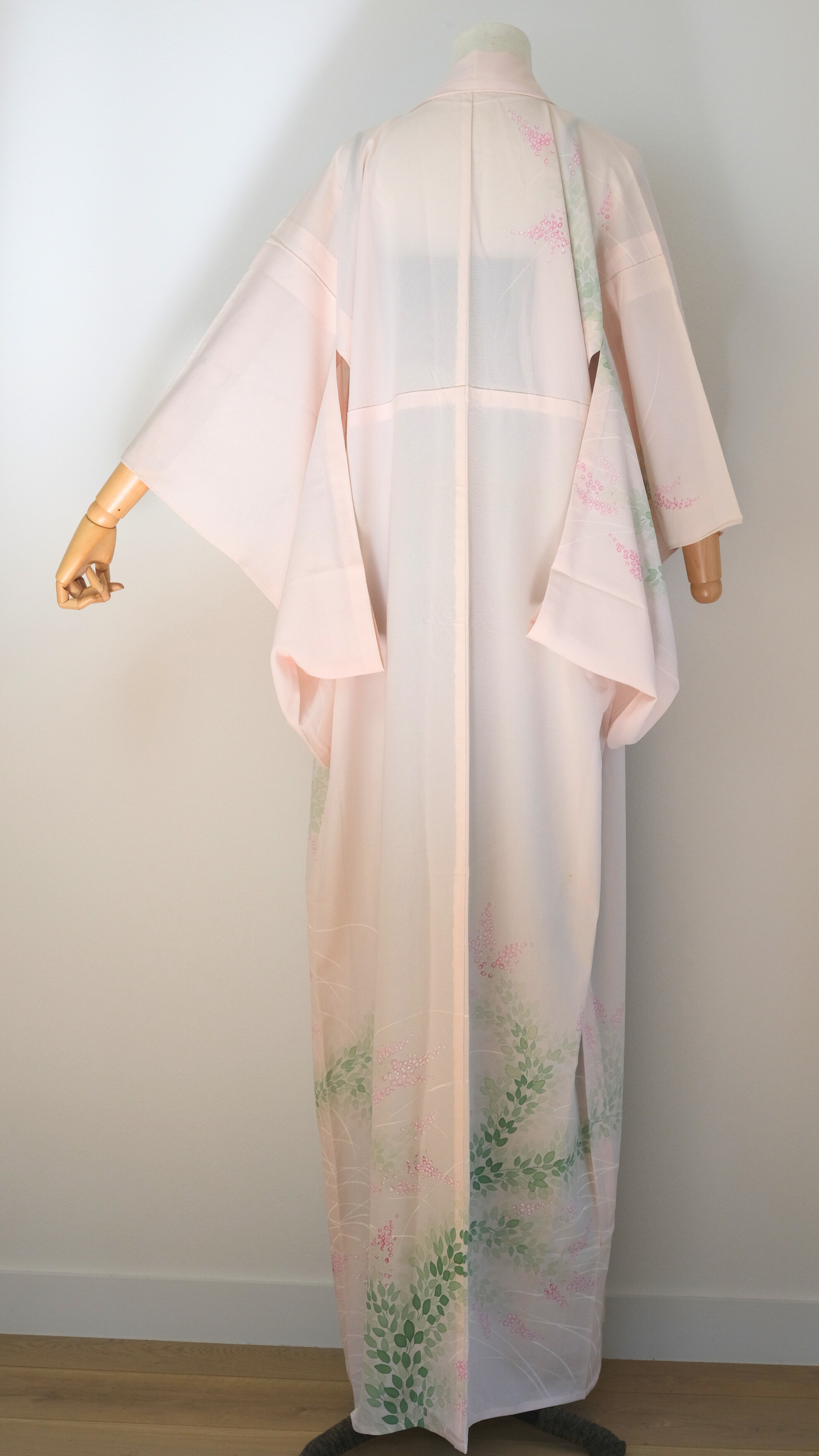 Sheer Pink Kimono with Hand-Painted Floral Design