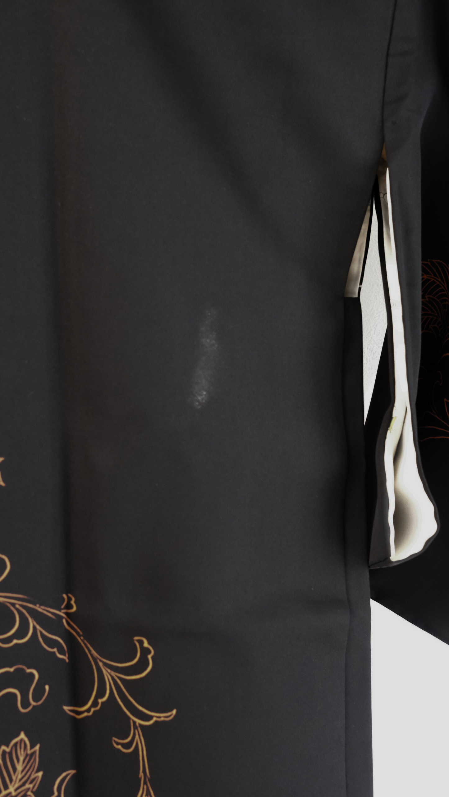 Black Silk Haori with Orange Embroidered Peony Motif