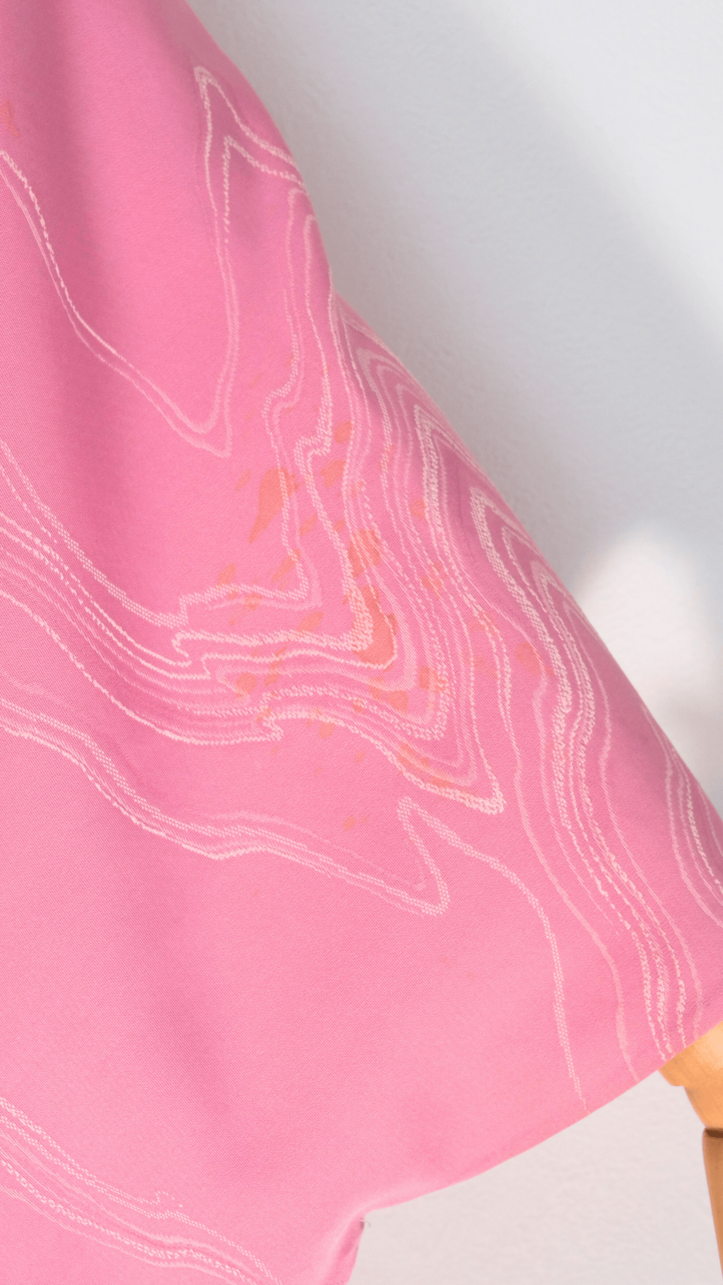Pink Summer Kimono with Water Ripple Pattern and Family Crest