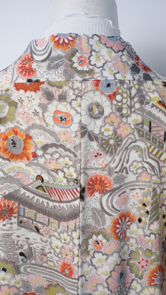 Pastel Scenic Garden Haori with Temple & Floral Motif