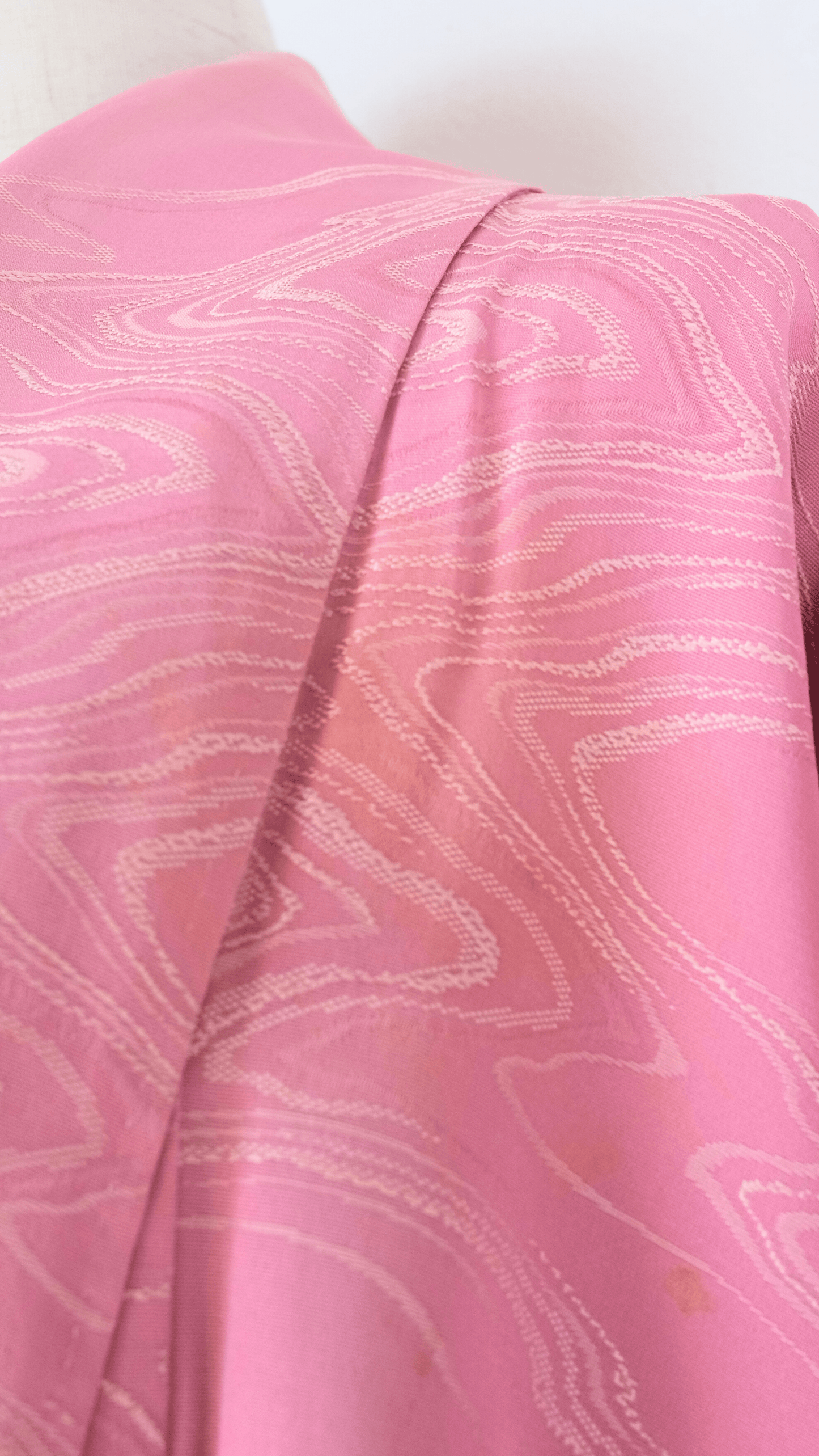 Pink Summer Kimono with Water Ripple Pattern and Family Crest