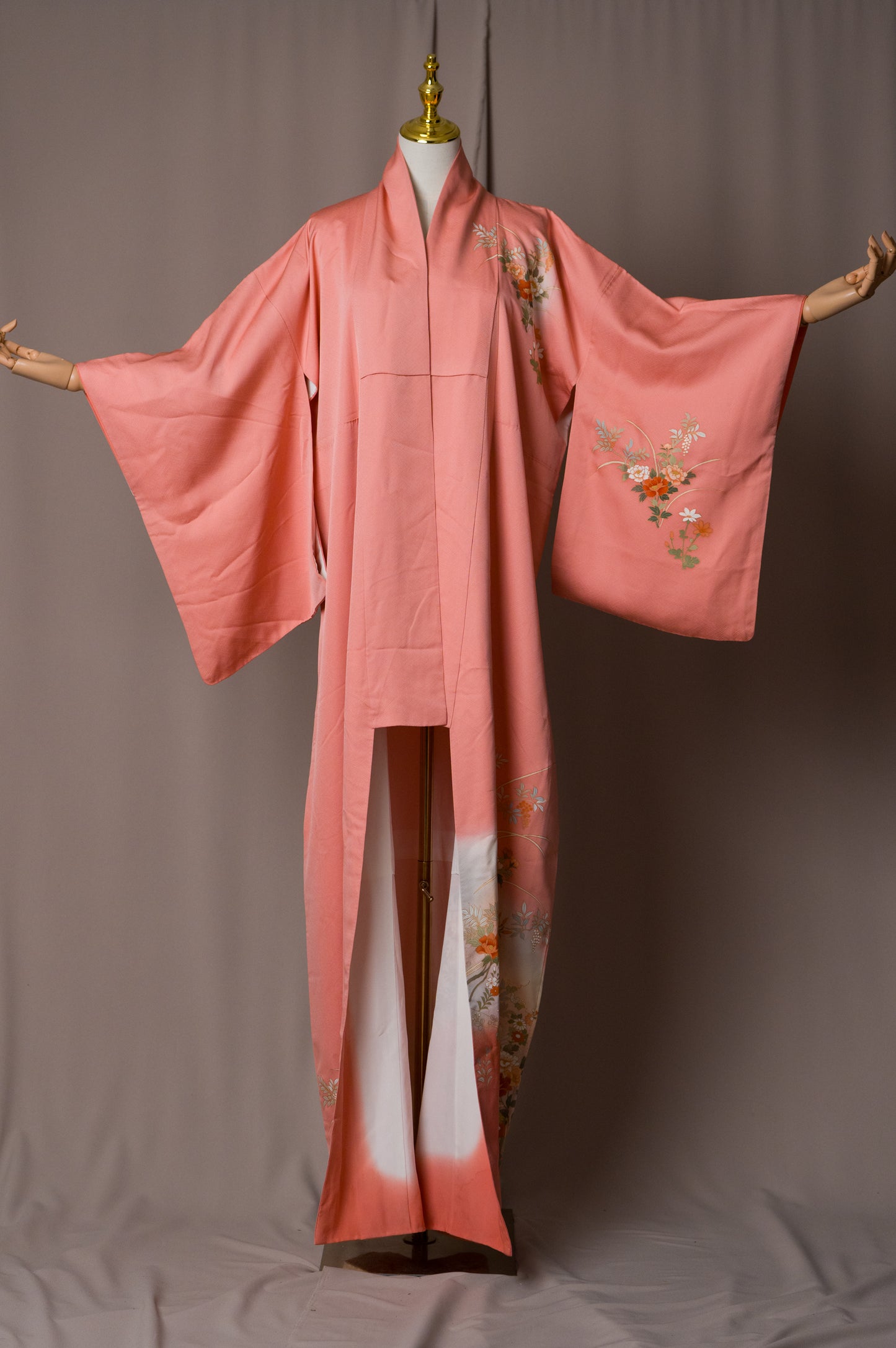 Vintage Kimono in Blush Pink with Hand-drawn Flowers