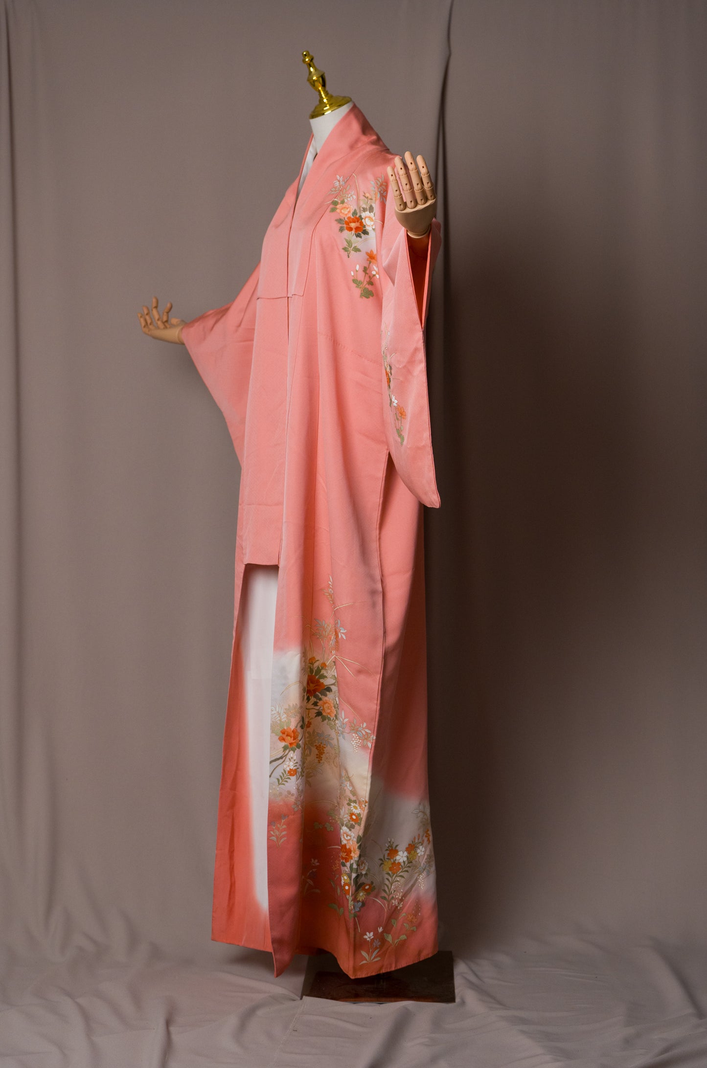 Vintage Kimono in Blush Pink with Hand-drawn Flowers