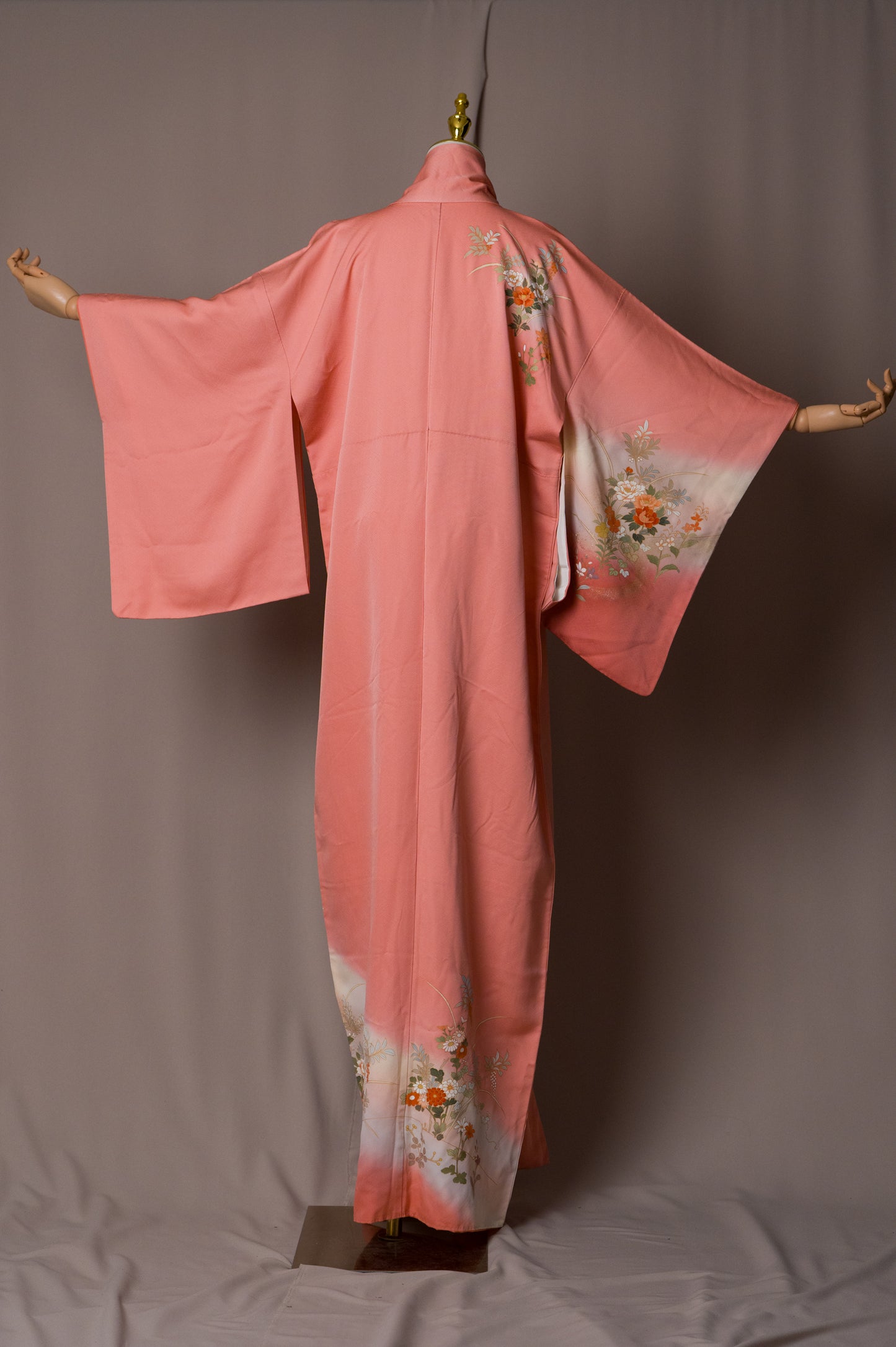 Vintage Kimono in Blush Pink with Hand-drawn Flowers