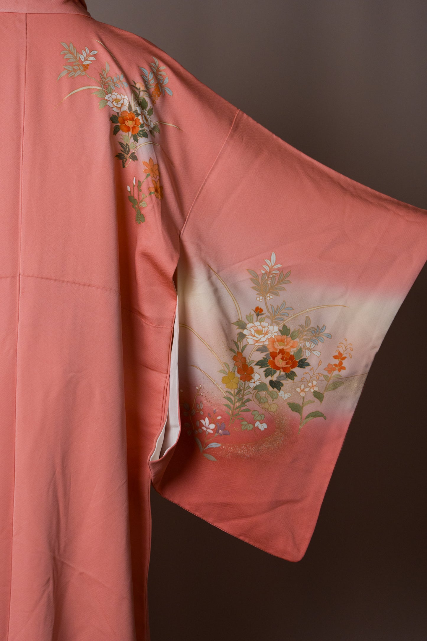 Vintage Kimono in Blush Pink with Hand-drawn Flowers