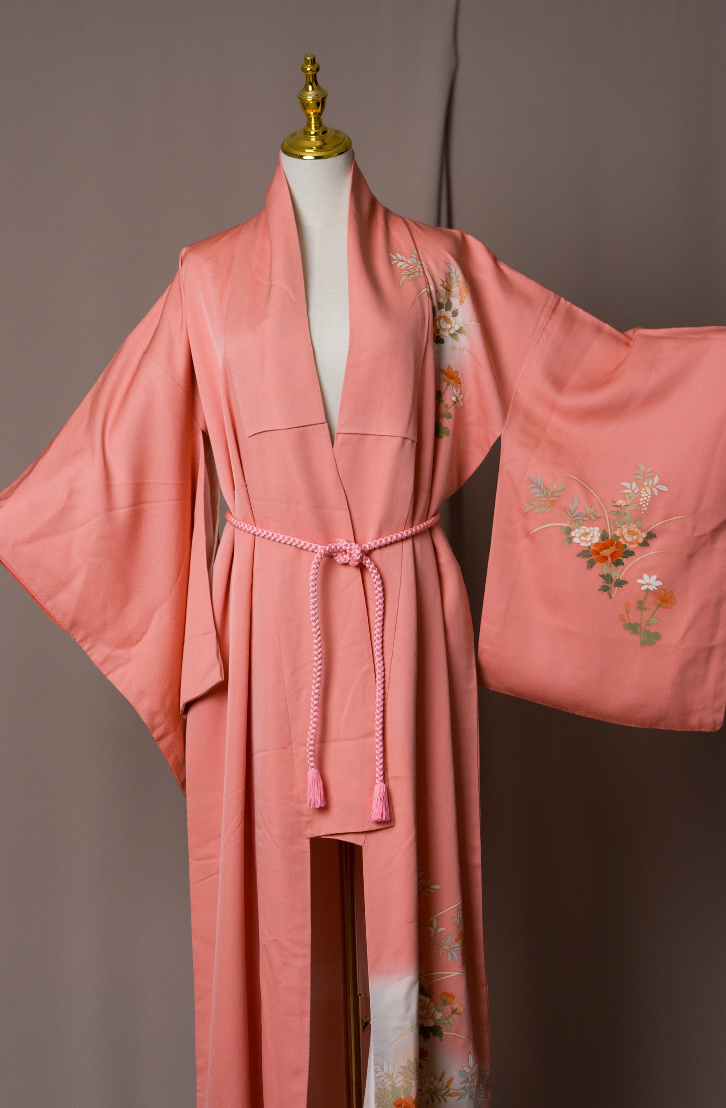 Vintage Kimono in Blush Pink with Hand-drawn Flowers