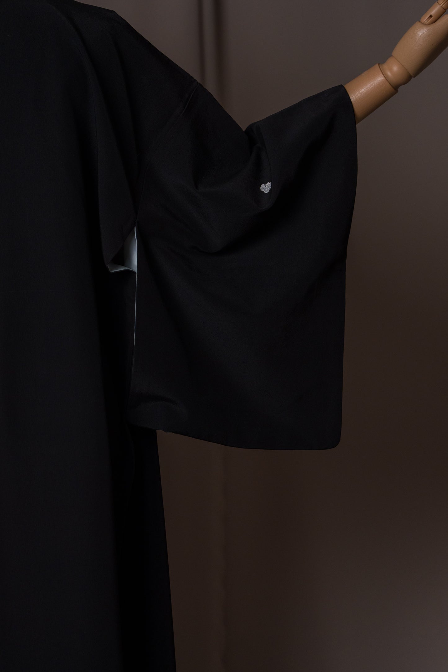 Vintage Kimono in Black with Hand-drawn Japanese Garden