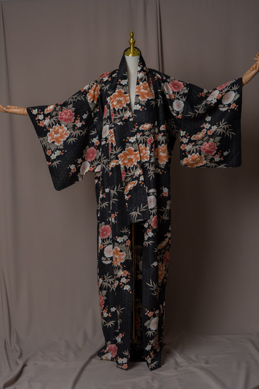 Vintage Black Floral Summer Kimono