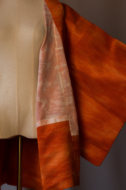 Винтидж Текстурирано Оранжево Дочуги Хаори