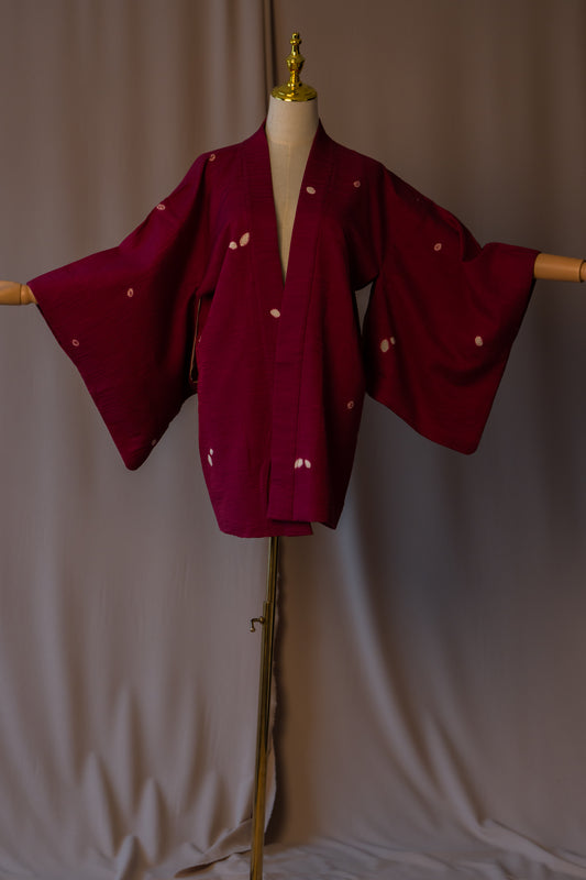 Vintage Wine Red Reversible Silk Haori with Cute Inner Lining