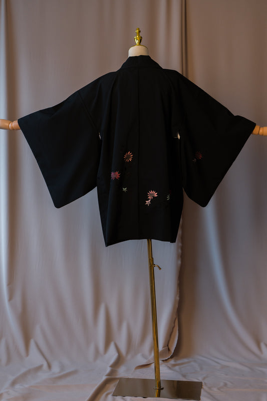 Винтидж черно хаори с флорална бродерия